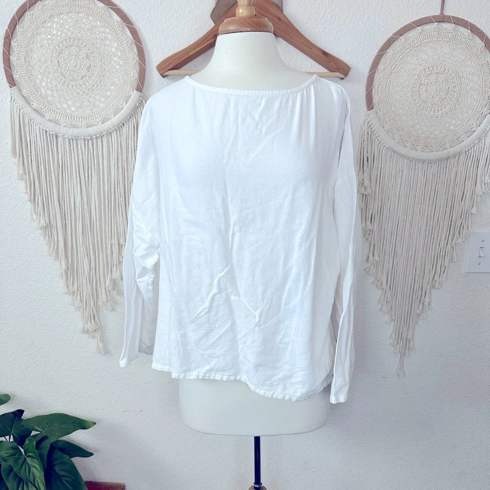 Soft surroundings white cotton boxy drop sleep blouse large